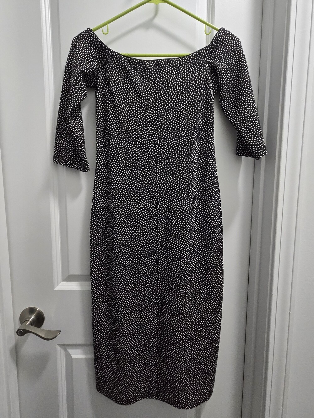 Zara Black and White Polka Dot Off-Shoulder Midi Dress - Medium